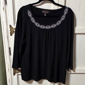 Dana Buchman Black Top with Silver Embellishments